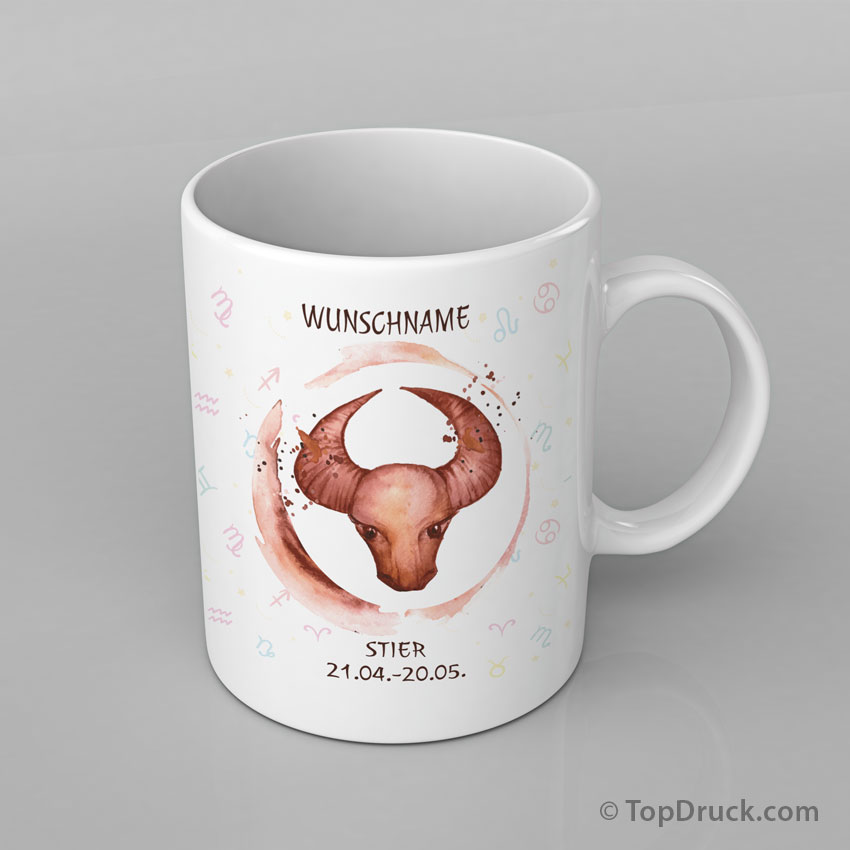 Sternzeichen Stier Tasse bedruckt mit Wunschnamen